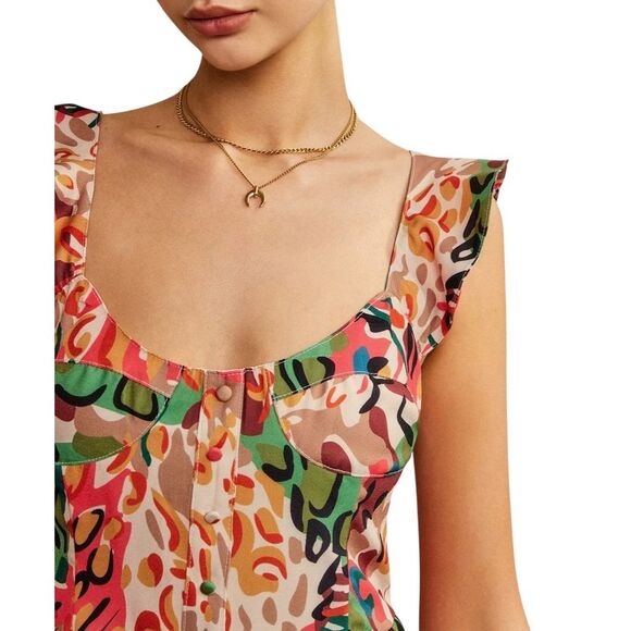 NWT Commense Print Low Cut Ruffle Short Jumpsuit Romper Women's Small - Picture 16 of 16